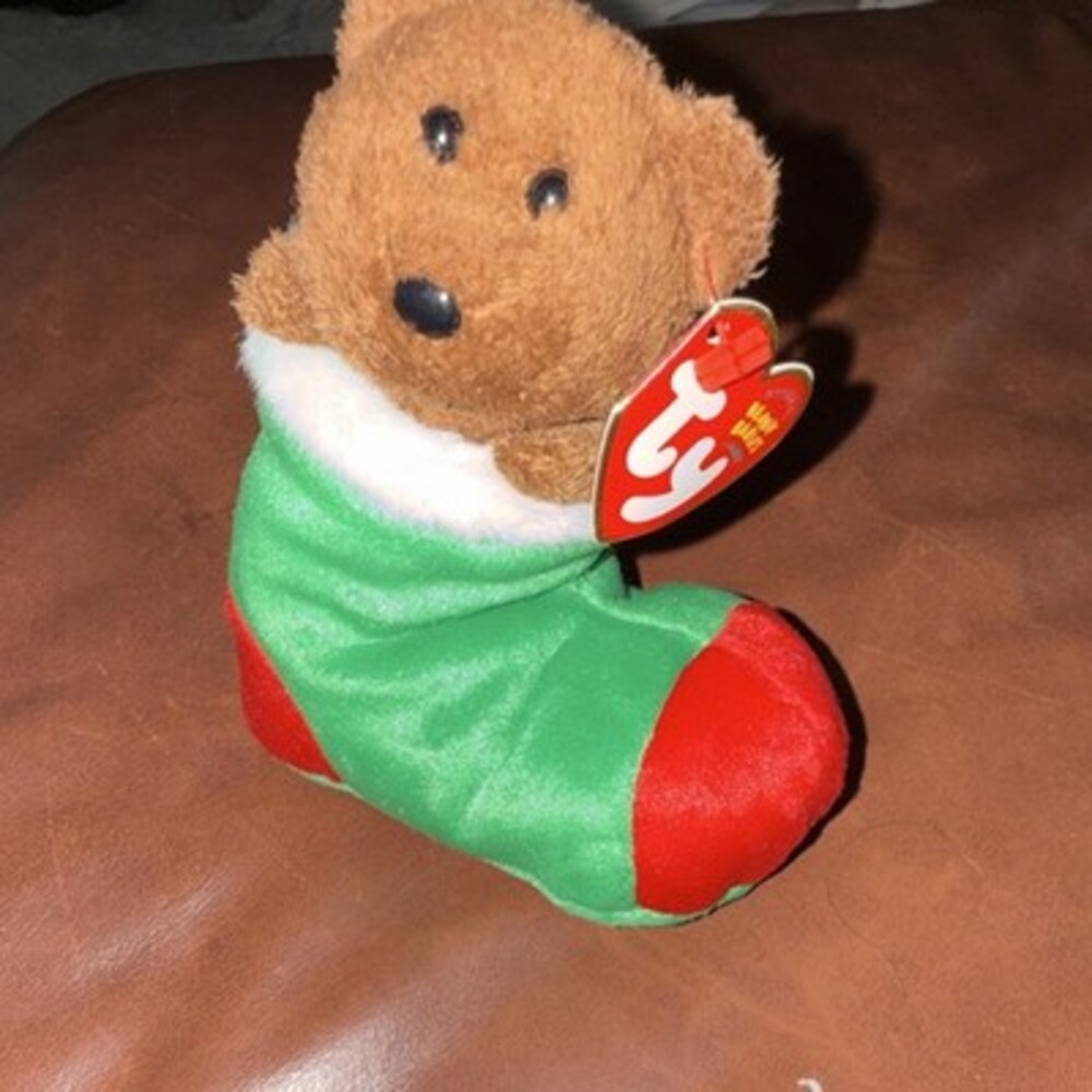 2004 Ty Beanie Babies Stockings Bear Green & Red Stocking Plush MPN 40140